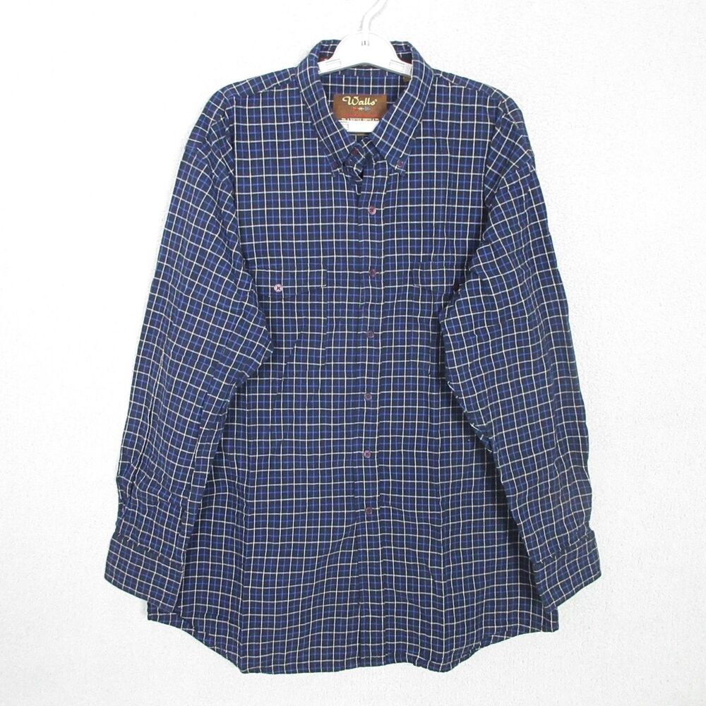 Walls Ranch Wear Shirt Mens XL Plaid Button-Up Long Sleeve 100% Cotton Casual